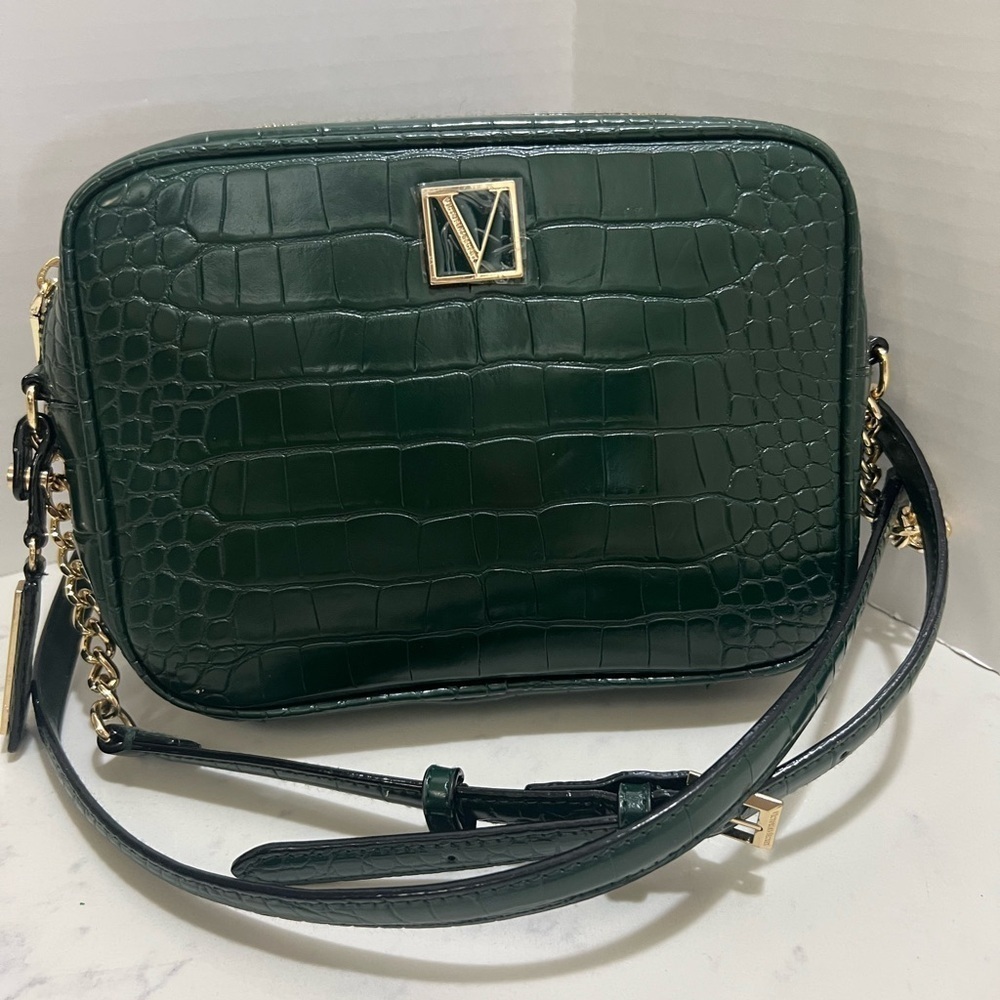 Victoria's Secret Green Crossbody Bag with Gold Emblem